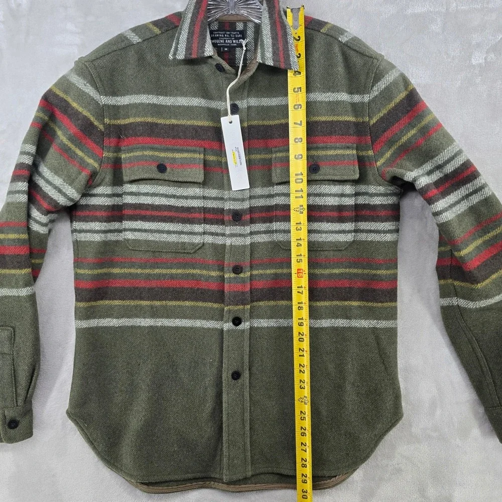 Imogene and Willie Hall CPO Men M Green Blanket Stripe Wool Flannel Shirt Jacket